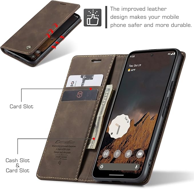 for Google Pixel 10 Pro/Pixel 10/Pixel 9/Pixel 9 Pro Case, Flip Wallet Leather Case with Card Holder Magnetic Closure Shockproof Kickstand Protective Phone Cases Cover, Coffee