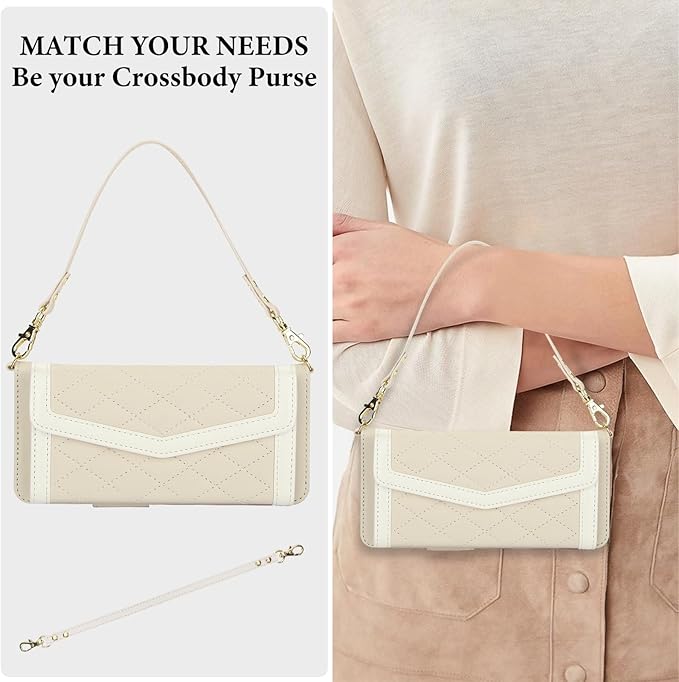 for Samsung Galaxy Z Fold 7 Wallet Case - Stitching Pattern RFID Blocking Card Holder, S Pen Slot Crossbody Strap, Full Body Protection Flip Cover for Women White