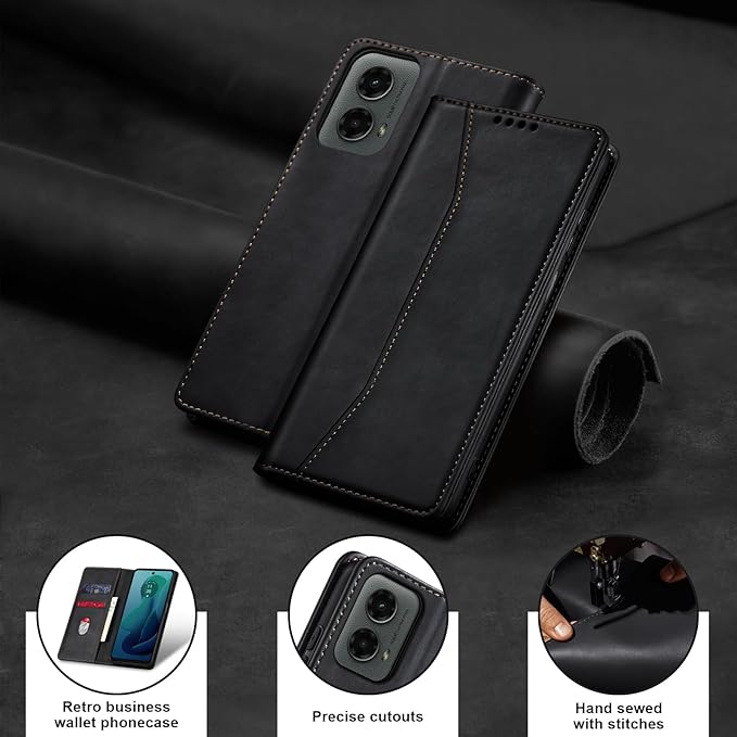 Jasonyu Flip Wallet Case for Moto G 5G (2024),Leather Magnetic Folio Cover with Card Holder,Kickstand - TPU Shockproof Durable Protective Phone Case,Black