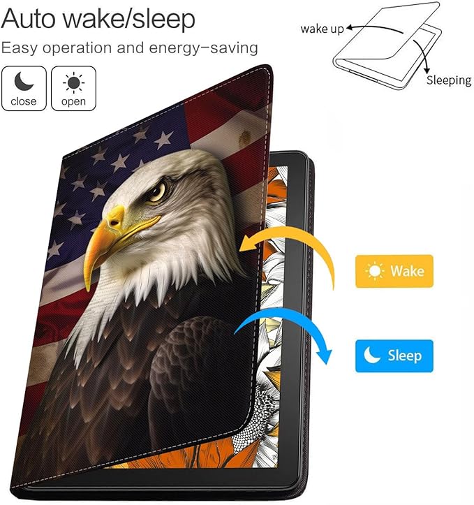 Case for Samsung Galaxy Tab S10 Lite / S10 FE / S9 FE 10.9-Inch / S9 11-Inch, Slim Lightweight PU Leather Stand Cover with Auto Wake/Sleep - Patriotic American Flag Bald Eagle