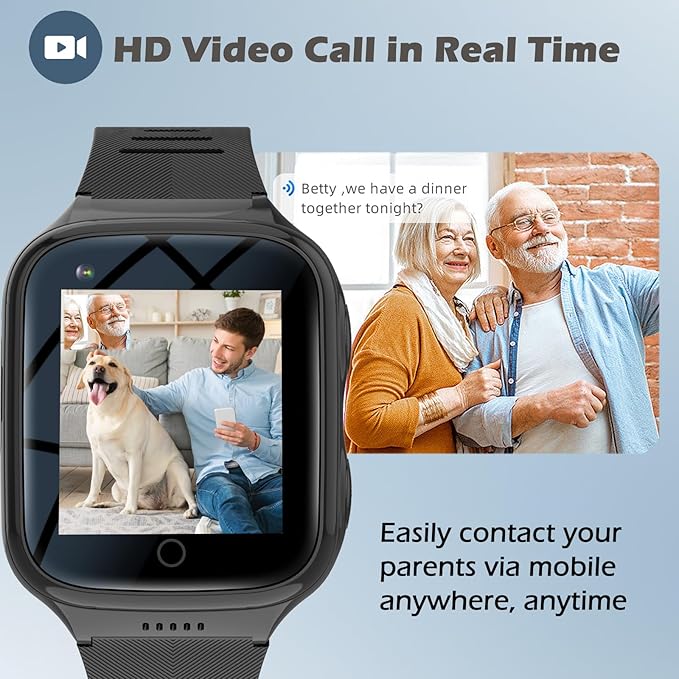 Elderly 4G GPS Smart Watch Waterproof Senior Real-Time Tracking Phone Video Call SOS Emergency Alarm Voice Message Geo-Fence Touch Screen Pedometer Anti-Lost Tracker Father Mother's Day Global Version