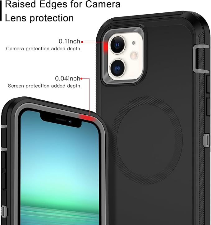 for iPhone 12 Case,iPhone 12 Pro Case [Compatible with MagSafe] Shockproof 3-Layer Full Body Protection Rugged Heavy Duty Cover for Apple iPhone 12/12 Pro 6.1",Black/Grey