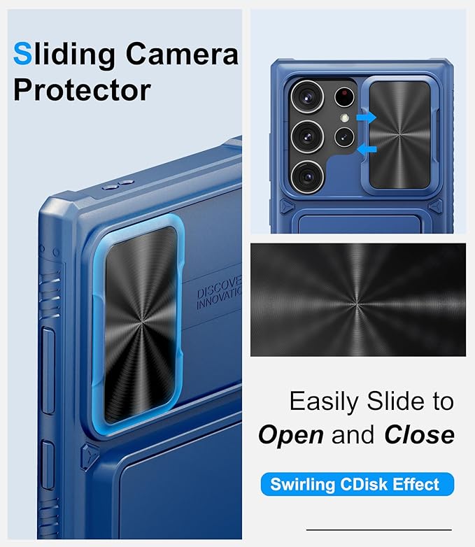 for Samsung Galaxy S23 Ultra Case with Card Holder (Store 4-5 Cards), Slide Lens Cover & Stand, Military Grade Protection, Heavy Duty Shockproof Wallet Phone Case for Galaxy S23 Ultra, Blue