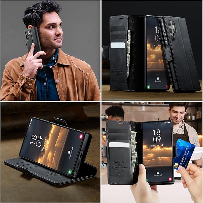 Wallet Case for Samsung Galaxy S23 Ultra Leather Wallet Flip Cover with Card Holder, Kickstand, Magnetic Closure, RFID Blocking TPU Shockproof Phone Case Compatible with S23 Ultra, Black