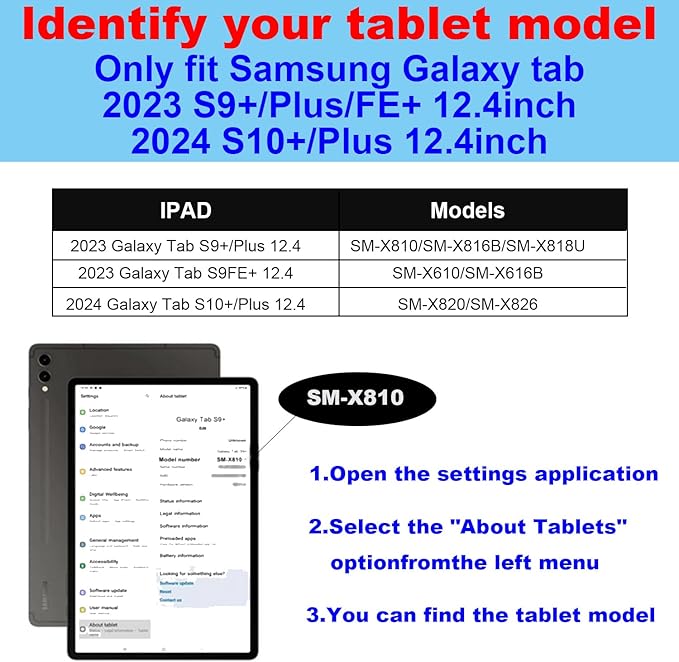 for Samsung Galaxy Tab S9/S10 Plus/S9 FE+ 12.4inch Case with S Pen Holder 2023/2024 Model(SM-X820/X826/X810/X816/X818/X610/X616) Genuine Leather Cover Protective Shell,Auto Wake/Sleep.Black