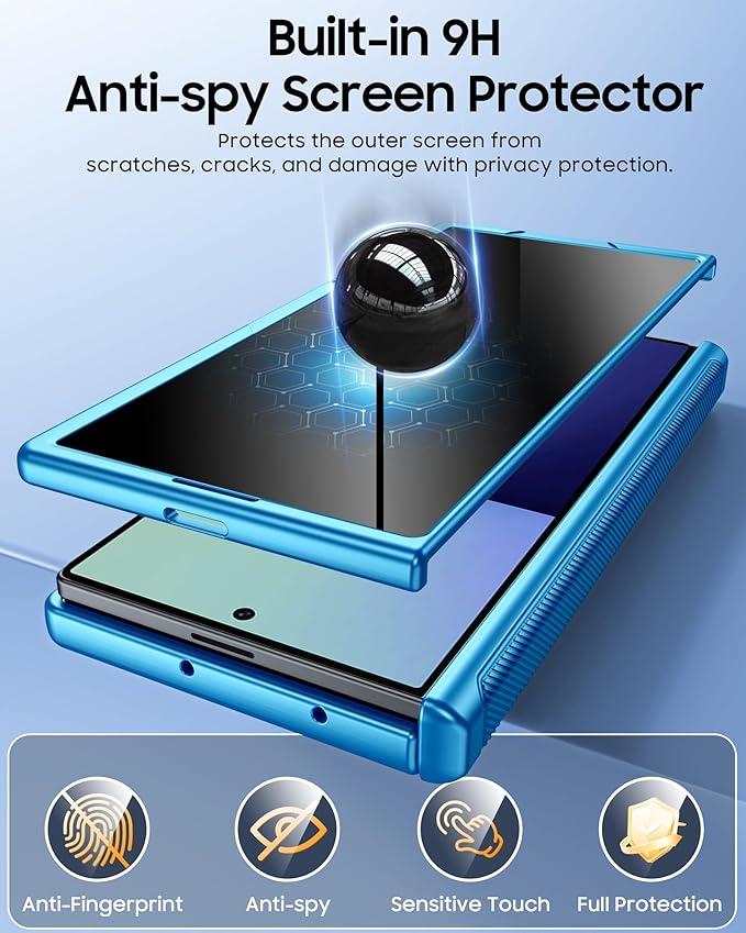 CENMASO Magnetic for Samsung Galaxy Z Fold 7 Case with Stand, Fit for Magsafe, Hinge Protection, Privacy Screen Protector, Hidden Kickstand, Shockproof Phone Case for Galaxy Z Fold 7-Lake Blue