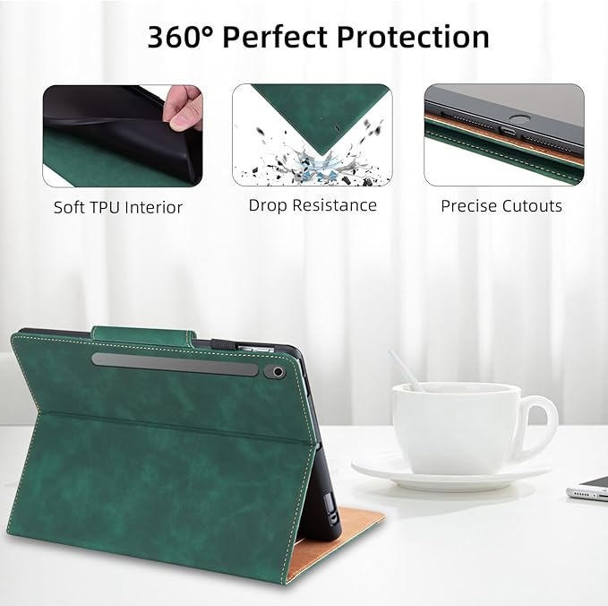 Case for Samsung Galaxy Tab S10 Lite/S10 FE/S9 FE 10.9 Inch/S9 11 Inch - Multi-Angle Stand Cover with Pocket, PU Leather Folio Case with Magnetic Clasp, Auto Wake/Sleep Smart Tablet Cover, Green