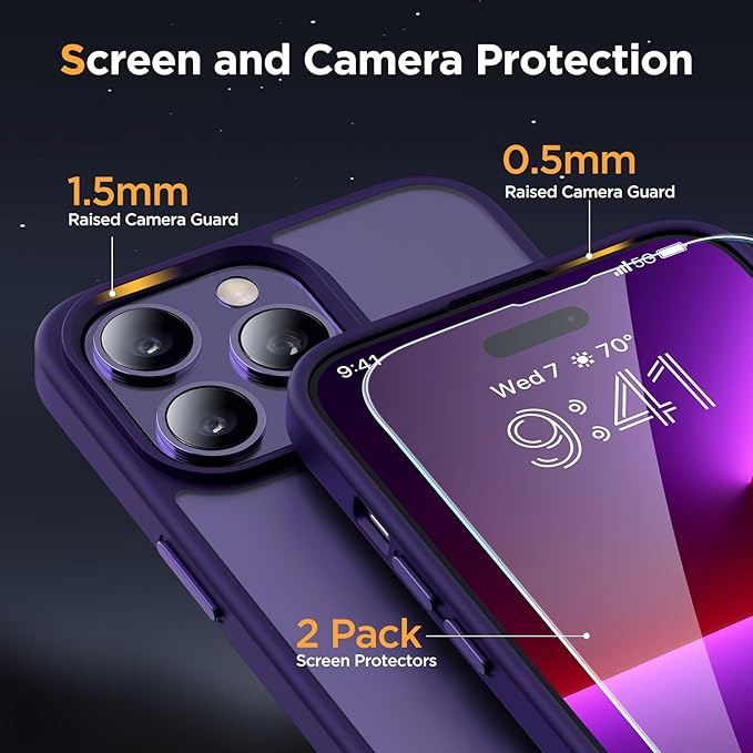 Miracase Magnetic Series Designed for iPhone 13 Pro Case [Compatible with MagSafe] [with 2X Screen Protectors] Anti-Fingerprint, Magnetic Phone Case for iPhone 13 Pro 6.1 inch - Dark Purple