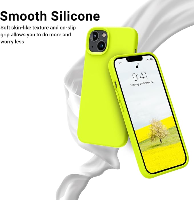 OTOFLY Designed for iPhone 14 Case, Silicone Shockproof Slim Thin Phone Case for iPhone 14 6.1 inch (Fluorescent Yellow)