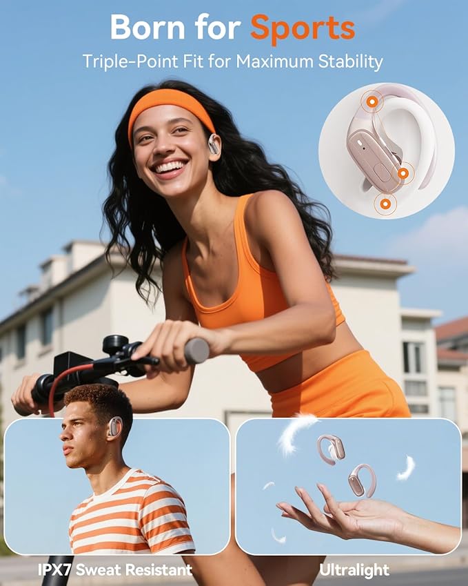 Wireless Earbuds, Sports Bluetooth 5.4 Headphones, Ear Buds with ENC Noise Canceling Mic, 80Hr Playtime Earphones, Palm-Sized, LED Power Display, IPX7 Waterproof Headset for Workout Running, Rosegold