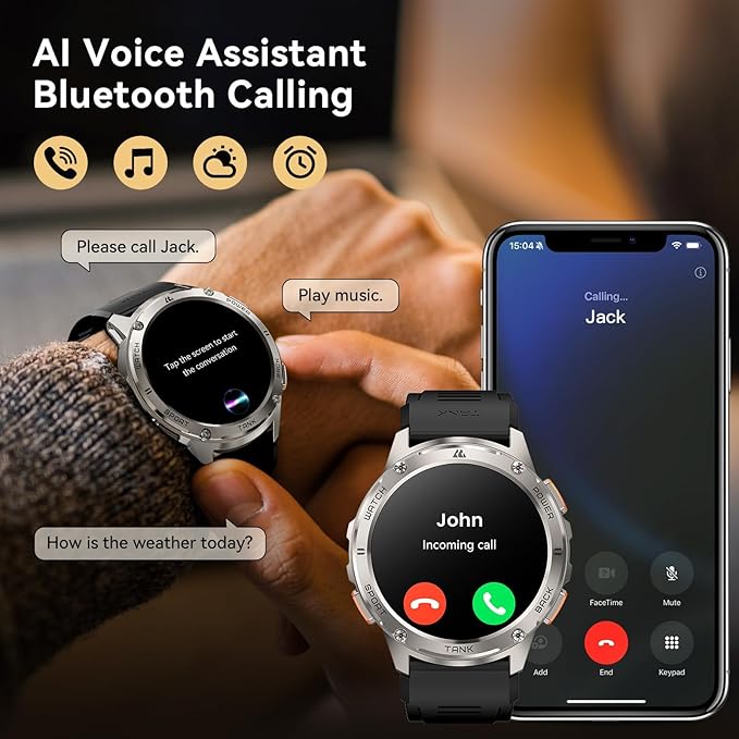 AMAZTIM Smart Watches for Men,60 Days Extra-Long Battery, Rugged Military Bluetooth Call(Answer/Dial Calls),1.43" Ultra HD AMOLED Display,Full Metal Body SmartWatch Compatible iPhone and Android
