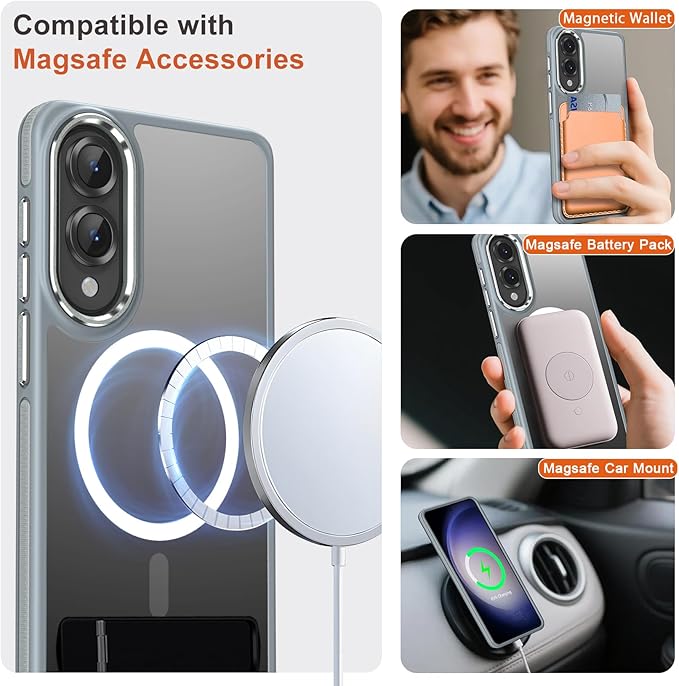 for Samsung Galaxy S25 Edge Case, Non-Slip Phone Case with Invisible Kickstand [Fits for Magsafe], Ultra Slim Translucent Cover for Galaxy S25 Edge, Mil-Grade Drop Protection (Grey/White)