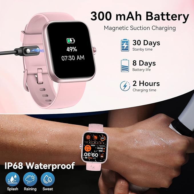Smart Watch with Alexa Built-in, 1.83" HD Touchscreen & Fitness Tracker with Message Call Function, 24/7 Heart Rate/Sleep Monitor, 120+ Sport Modes, IP68 Waterproof, for Android iPhone (Pink)