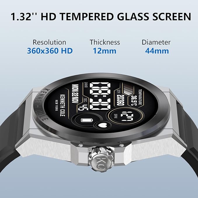 Bebinca Smart Watch for Men Compatible with iPhone Samsung Android Phone, 1.32'' HD Screen IP68 Waterproof Bluetooh Fitness Tracker Heart Rate/Sleep Monitor(Black-Silver)