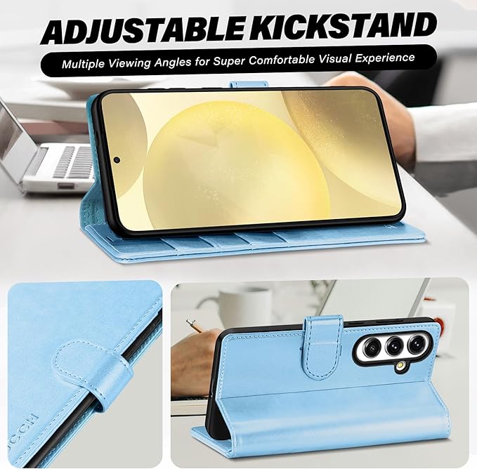 TUCCH Case Wallet for Galaxy S25 5G, Magnetic PU Leather Kickstand [RFID Blocking] Card Slot Flip Cover with [TPU Shockproof Interior Case] Compatible with Galaxy S25 6.2" 2025, Pearly Light Blue