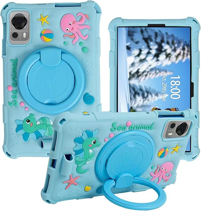 Tablet Case for ALLDOCUBE iPlay 50 Mini/60 Mini/DOOGEE T20 Mini/TCL/Samsung Galaxy Tab A 8.4 inch Soft Anti-Stress Silicone Case with Rotate Stand/Pencil Holder/Shoulder Strap/Pen (Sky Blue)
