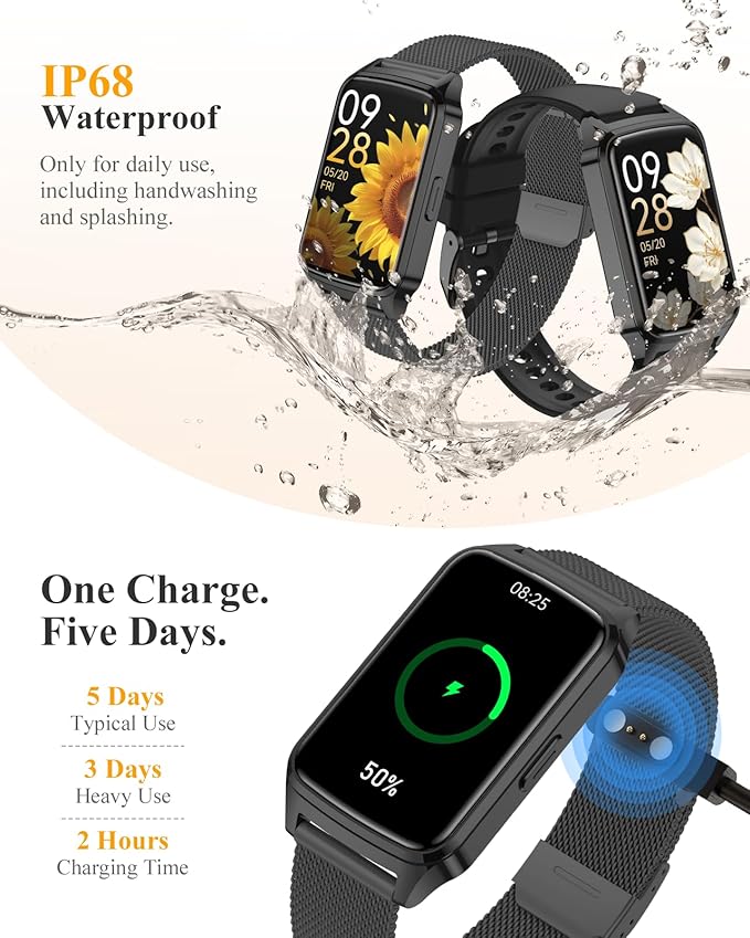 Fitness Tracker Watch for Women Men, Step Counter Compatible with iPhone Android, IP68 Waterproof Activity Tracker with Calorie and Sleep Monitor, 110+ Sports Modes Pedometer Smartwatch (Black, 1.57)