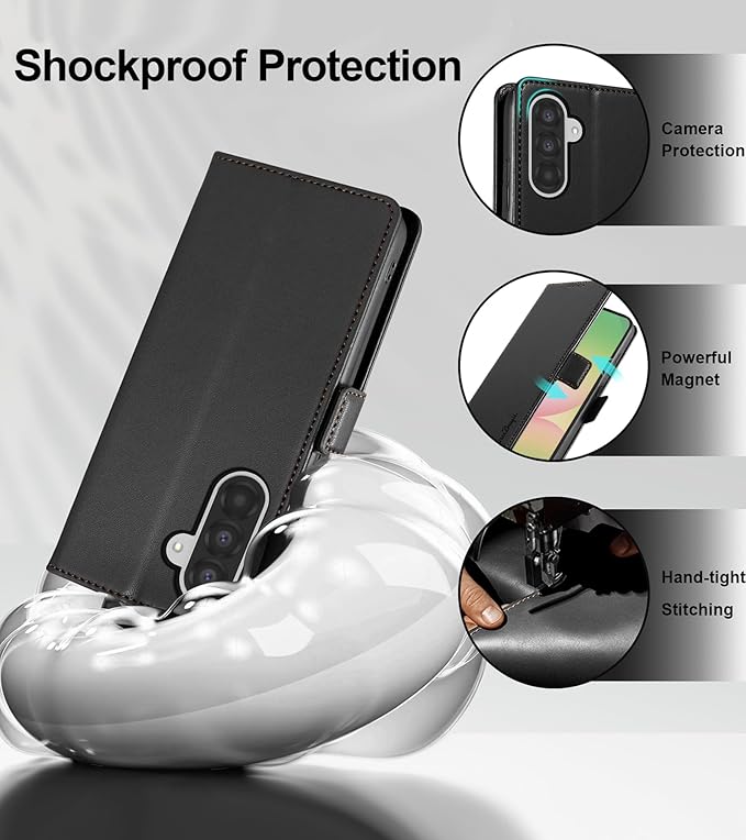 Wallet Flip Case for Samsung Galaxy A56 5G - [RFID Blocking] Luxury PU Leather Card Holder Magnetic Phone Cover with Kickstand,Shockproof Protective Case,Black