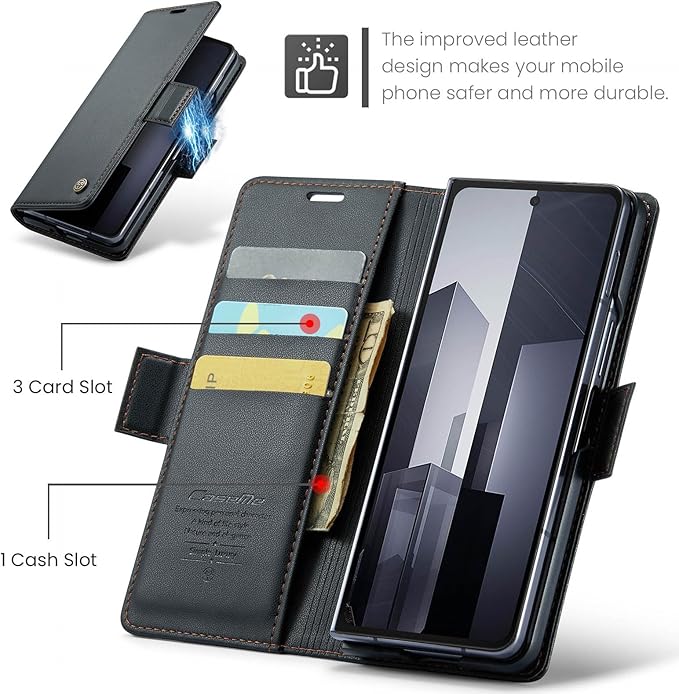 for Samsung Galaxy Z Fold 6 Case, Premium PU Leather Wallet Case Flip Cover with [RFID Blocking][Card Holder][Stand Function] Shockproof Protective for Samsung Galaxy Z Fold 6, Black
