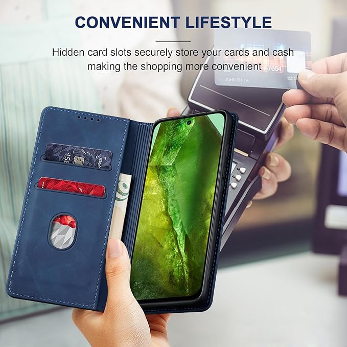 Jasonyu Flip Wallet Case for Google Pixel 8A,Leather Magnetic Folio Cover with Card Holder,Kickstand - TPU Shockproof Durable Protective Phone Case,Blue