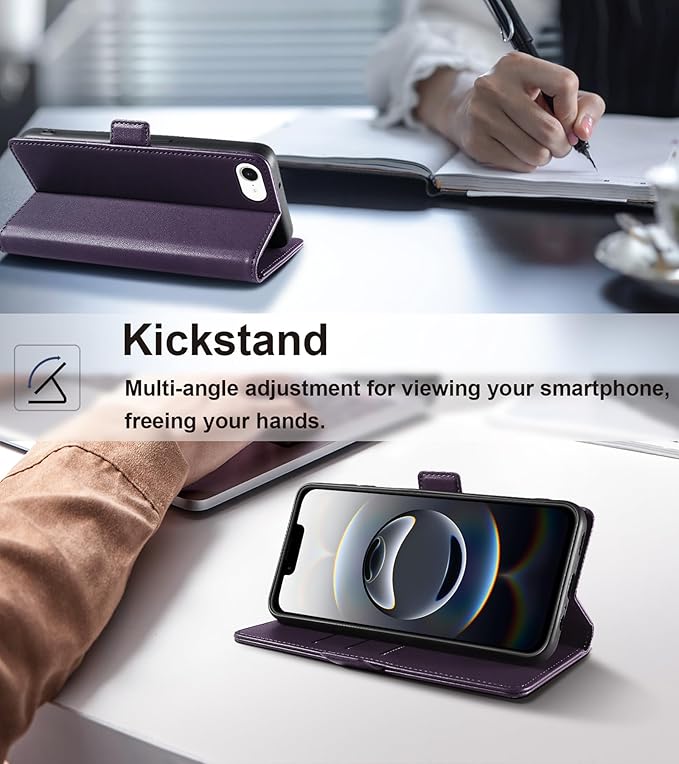 Wallet Flip Case for iPhone 16E 5G - [RFID Blocking] Luxury PU Leather Card Holder Magnetic Phone Cover with Kickstand,Shockproof Protective Case,Purple