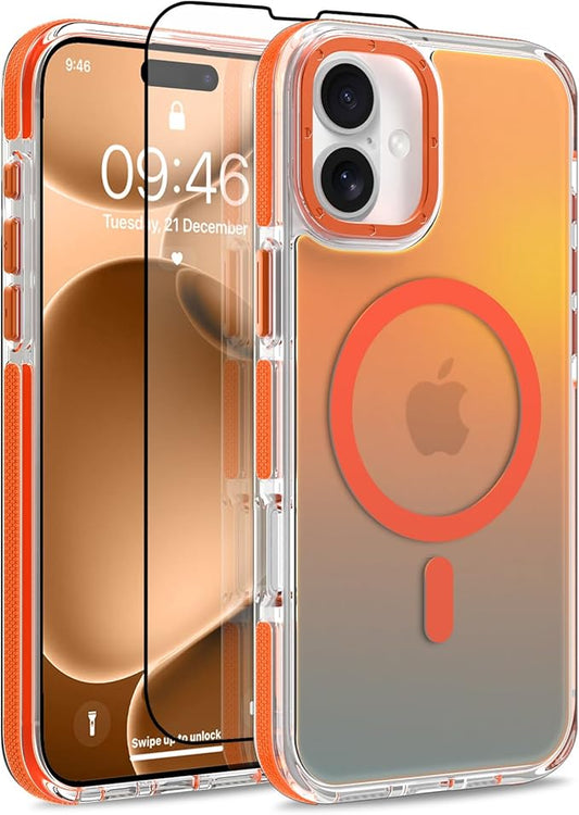 MOWIME Magnetic Case for iPhone 17 [Compatible with Magsafe] [Cute Fashion Fluorescent Design] [1 Screen Protector] Slim Translucent Matte Case for iPhone 17 6.3" 2025, Orange