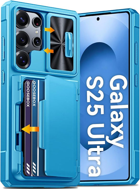for Samsung Galaxy S25 Ultra Case Wallet with RFID [Cards Holder][Camera Cover][Edge Raised] Full Body Shockproof Silicone Protective Phone Case for Galaxy S25 Ultra 6.9" 2025 (Lake Blue)