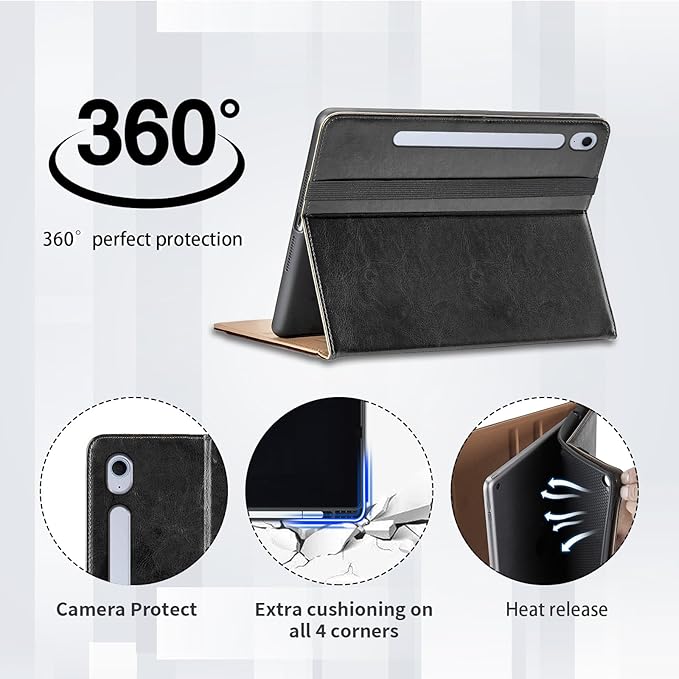 Case for Samsung Galaxy Tab S10 FE Plus 13.1-Inch 2025 - Model SM-X620/SM-X626B with S Pen Holder and Pocket, PU Leather Business Folio Stand Cover for Galaxy S10 FE+, Black