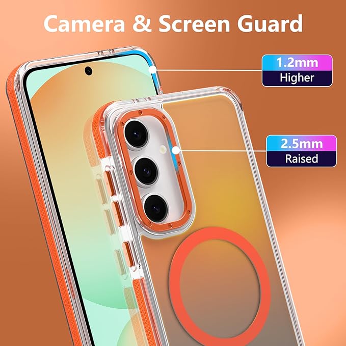 MOWIME Magnetic Case for Samsung Galaxy S24 FE [Compatible with Magsafe] [Cute Fashion Fluorescent Design] [1 Screen Protector] Slim Translucent Matte Case for Galaxy S24 FE 6.7", Orange