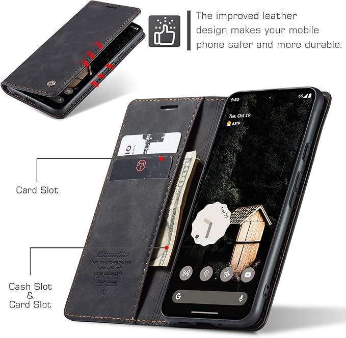 for Google Pixel 10 Pro XL/Pixel 9 Pro XL Case, Flip Wallet Leather Case with Card Holder Magnetic Closure Shockproof Kickstand Protective Phone Cases Cover, Black