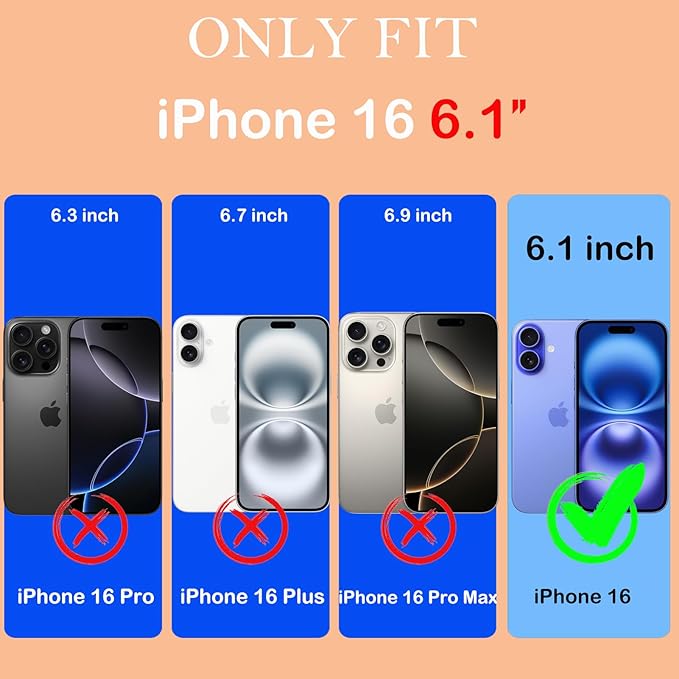 for iPhone 16 Case with 2 Screen Protectors,Heavy Duty Shockproof Drop Protection Military Grade Tri-Layer Rugged Cell Phone Cover with Built-in Invisible Kickstand 6.1“ (Black)