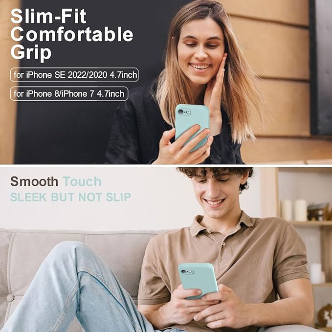 Vooii for iPhone SE Case 2022/3rd/2020,iPhone 8/7 Case, Upgraded Liquid Silicone with [Flat Edges] [Camera Protection] [Soft Anti-Scratch Microfiber Lining] Phone Case for iPhone SE - Mint