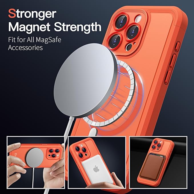 COOLQO Magnetic for iPhone 12 Pro Case, Compatible with MagSafe, Dual Layer Design Military Grade Protection, Translucent Matte Scratch-Resistant Back Protective Shockproof Phone Case, Orange