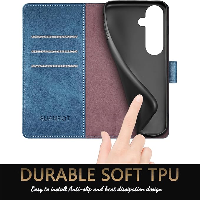 SUANPOT Compatible with Samsung Galaxy S25 FE 5G Wallet case with RFID Blocking Credit Card Holder,Flip Book PU Leather Protective Cover Men Women for Samsung S25 FE case Sky Blue