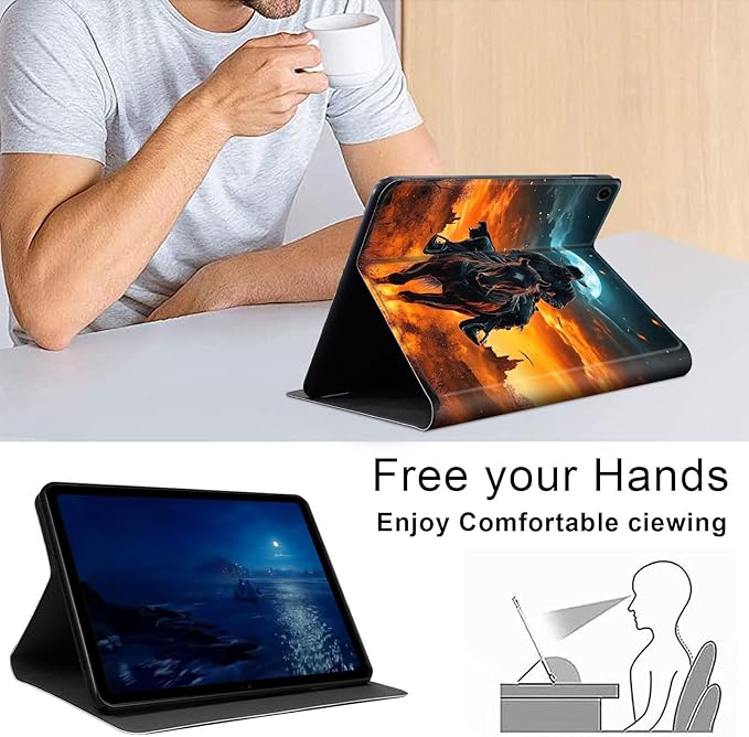 Case for Samsung Galaxy Tab A9 8.7-Inch 2023, Slim PU Leather Stand Cover with Auto Wake/Sleep, Multi-Angle Viewing & Shockproof, Man Riding Horse