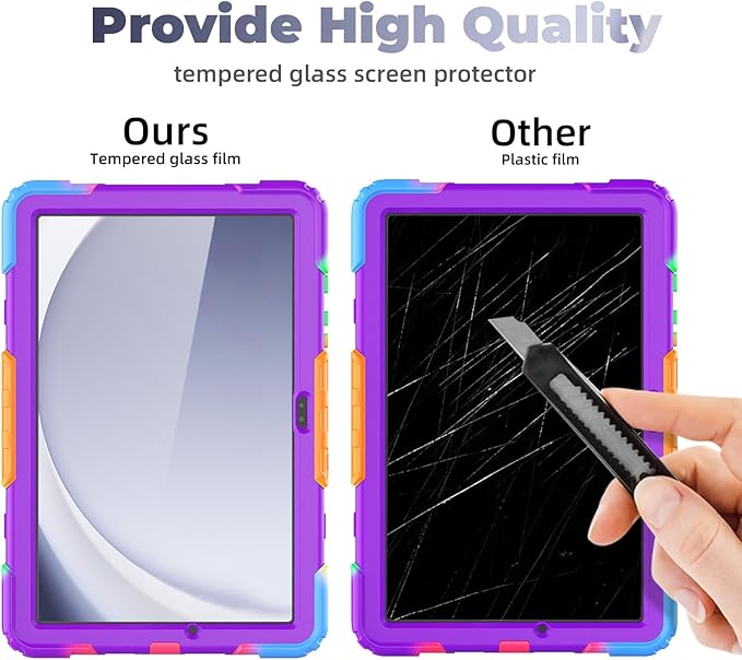 BLOSOMEET Purple Case for Samsung Galaxy Tab A9 Plus 2023 with Tempered Glass Screen Protector Pencil Holder Hand Strap&Stand,Kids Cover for Galaxy Tablet A9 Plus with Shoulder Strap