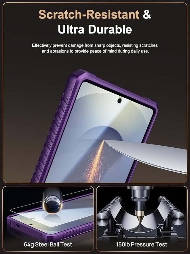 Vihibii for Samsung Galaxy S25 Ultra Case with Card Holder (4 Cards), Built-in 2X Tempered Glass Screen Protector, Slide Lens Cover, Rugged & Shockproof Wallet Case for S25 Ultra 6.9" 5G, Dark Purple