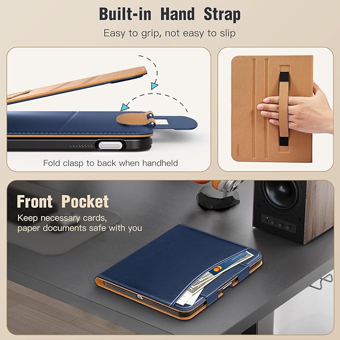 MoKo for iPad (A16) 11th Generation Case 11 inch 2025, iPad 10th Generation Case 10.9" 2022 with Pencil Holder & Pocket, Premium Leather Folio Stand Cover, Multiple Viewing Angles, Dark Blue