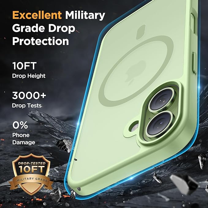 Miracase Magnetic for iPhone 17 Case (Compatible with MagSafe) with Screen Protector Military-Grade Protection, Anti-Fingerprint Translucent Matte Phone Cover for iPhone 17 6.3 inch, Matcha Green