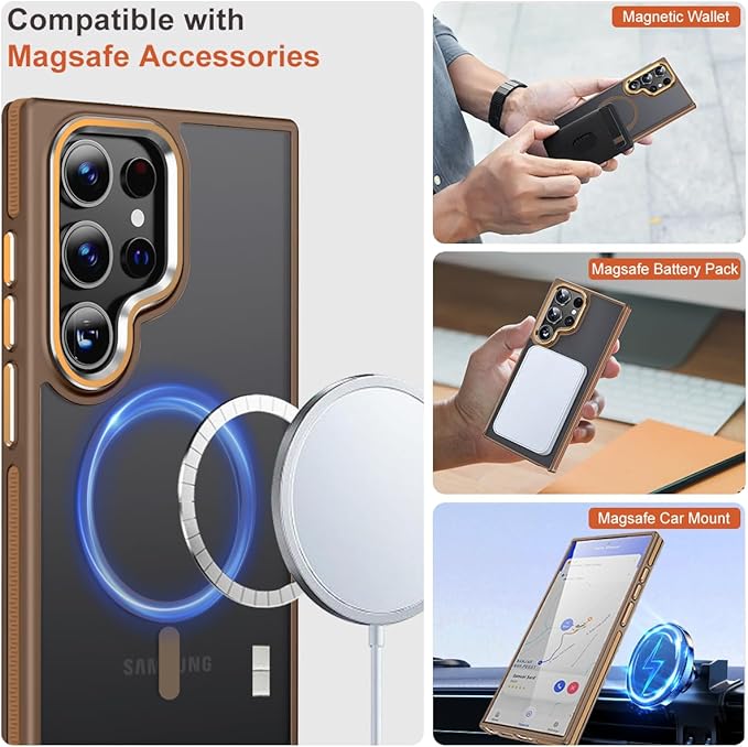 Case for Samsung Galaxy S24 Ultra Compatible with Magsafe, Slim Matte S24 Ultra Phone Case [Enhanced Non-Slip Technology] [Drop Protection], Translucent Cover for Samsung S24 Ultra (Brown)