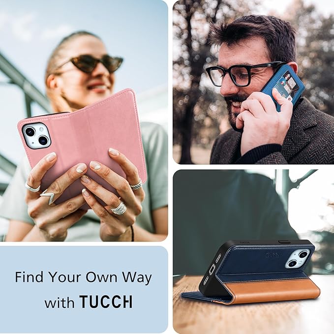 TUCCH Case for iPhone 15 6.1", PU Leather Flip Wallet Case, Stand Folio Cover with [RFID Blocking] [3 Credit Card Slot] Shockproof [Soft TPU Interior Case] Compatible with iPhone 15 5G 2023, Dark Red