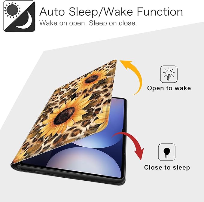 Case for Samsung Galaxy Tab S10 Ultra/Galaxy Tab S9/S8 Ultra 14.6-Inch, Slim PU Leather Stand Cover with Auto Wake/Sleep, Multi-Angle Viewing & Shockproof, Leopard Sunflower