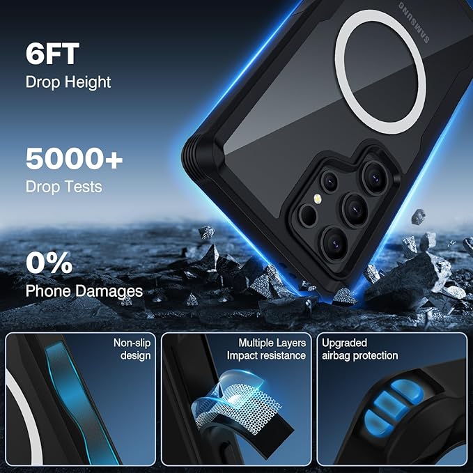 CENHUFO Magnetic Privacy for Samsung Galaxy S24 Ultra Case, Full Body Phone Case with Built-in Privacy Screen Protector and Camera Lens Cover, Anti Peep Shockproof Protective Clear Bumper - Black