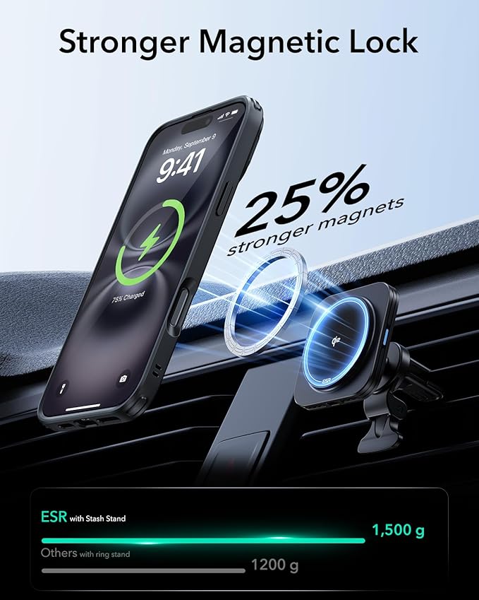 ESR for iPhone 16 Case, Compatible with MagSafe, Military-Grade Protective Case, Built-in Stash Stand Phone Case, Scratch-Resistant Back Cover, Classic Series, Frosted Black