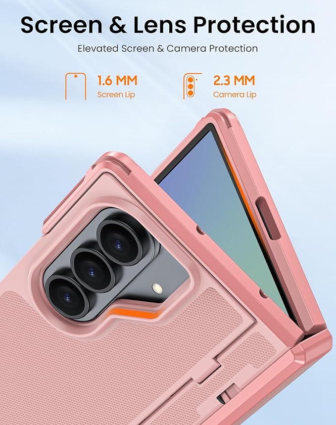 for Galaxy Z Fold 7 Case, Built-in Hidden Kickstand & HD Screen Protector & Hinge Protection, Slim Shockproof Military Grade Drop Protective Phone Case for Samsung Z Fold 7 (Pink)