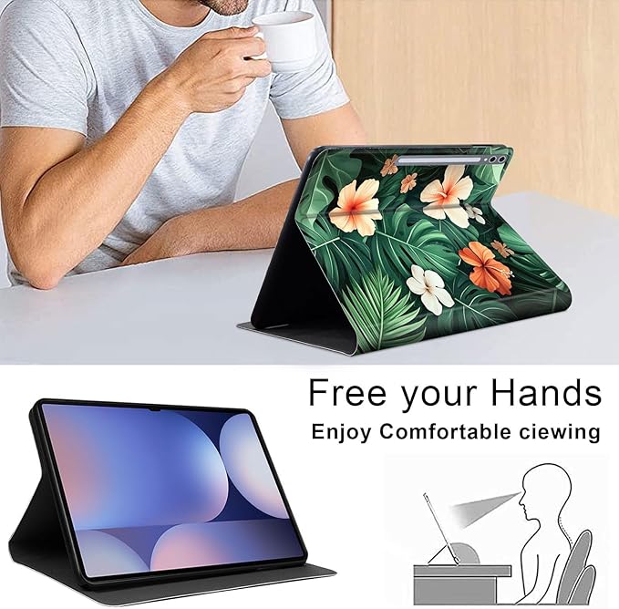 Case for Samsung Galaxy Tab S10 Ultra/Galaxy Tab S9/S8 Ultra 14.6-Inch, Slim PU Leather Stand Cover with Auto Wake/Sleep, Multi-Angle Viewing & Shockproof, Banana Leaves