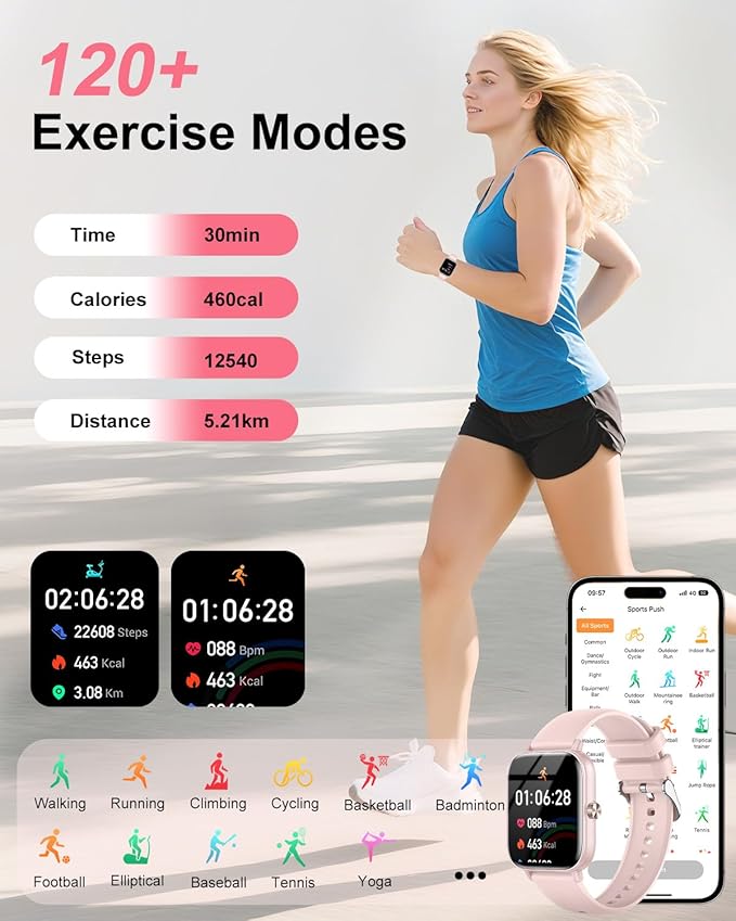 Smart Watch for Women with Bluetooth Call Answer/Dail,1.85" DIY Dial Fitness Watch with Heart Rate Sleep Monitor Step Counter 120+ Sports Modes Waterproof Women's Smart Watch for Android iOS (Pink)