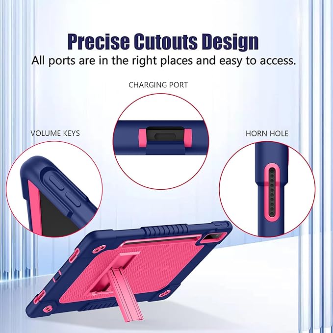 for Lenovo Tab P12 Case,for Lenovo Tab P12 12.7 Inch Tablet Case,Heavy Duty Kids Shockproof with Kickstand Shoulder Strap Cover for Lenovo Tab P12 2023/2024/Xiaoxin Pad Pro (Navy/Pink)