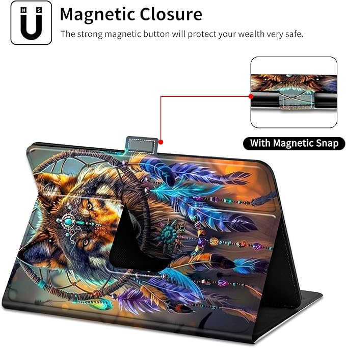 for Lenovo Tab M9 Case,9 inch Tablet Cover, Magnetic Closure Travel Portable Protective Case with 360 Degree Rotating Stand for Lenovo Tab M9 TB-310FU 2023-Dream Catcher Wolf