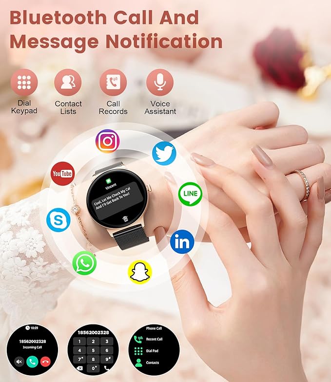 Smart Watches for Women, 1.43" AMOLED Display Fitness Tracker with Bluetooth Make/Answer Call, Heart Rate/Sleep Monitor/Female Cycle, 100+ Sports Modes, IP67 Waterproof for Android/iPhone